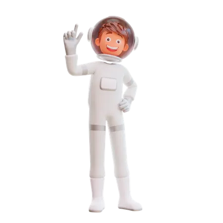 Cute spaceman astronaut pointing up  3D Illustration