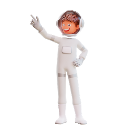 Cute spaceman astronaut pointing up 3D Illustration