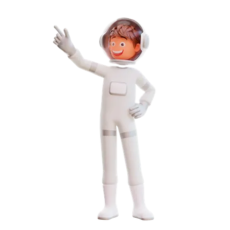 Cute spaceman astronaut pointing up  3D Illustration