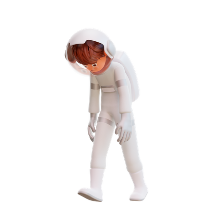 Cute spaceman astronaut walking sad 3D Illustration