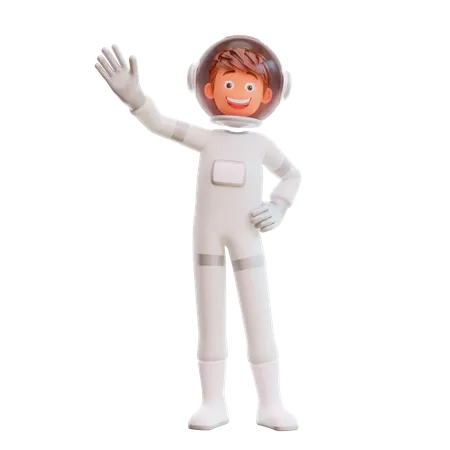 Cute spaceman astronaut waving his hand  3D Illustration