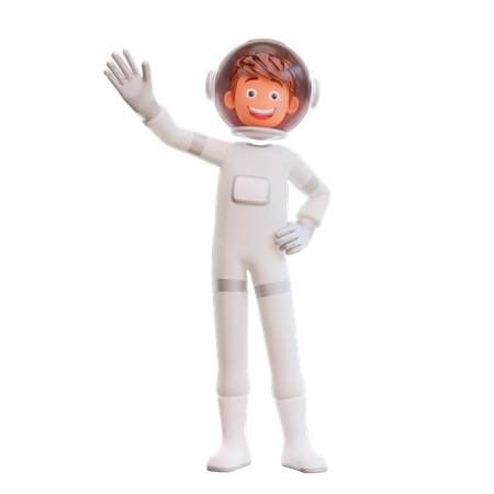 Cute spaceman astronaut waving his hand 3D Illustration