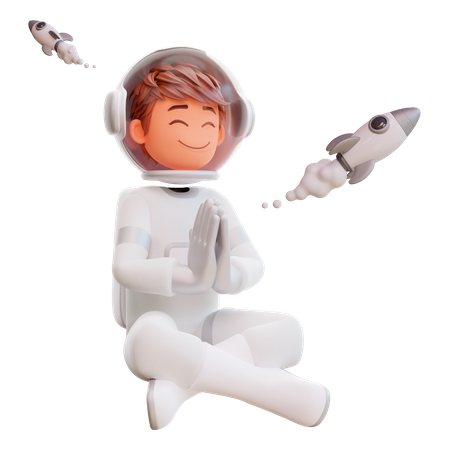 Cute spaceman meditating  3D Illustration