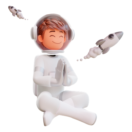 Cute spaceman meditating 3D Illustration