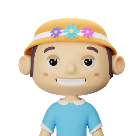 Cute Spring Boy With Flower Hat  3D Icon