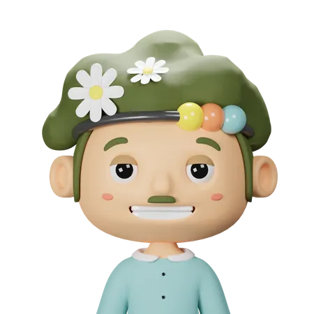 Cute Spring Boy With Green hair  3D Icon
