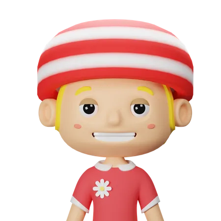 Cute Spring Boy With Mushroom Hat  3D Icon