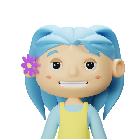 Cute Spring Girl With Blue Hair  3D Icon