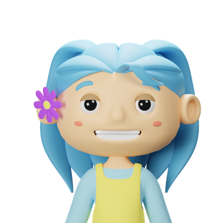 Cute Spring Girl With Blue Hair 3D Icon