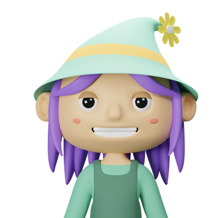Cute Spring Girl With Green Hat 3D Icon