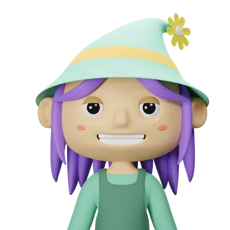 Cute Spring Girl With Green Hat 3D Icon