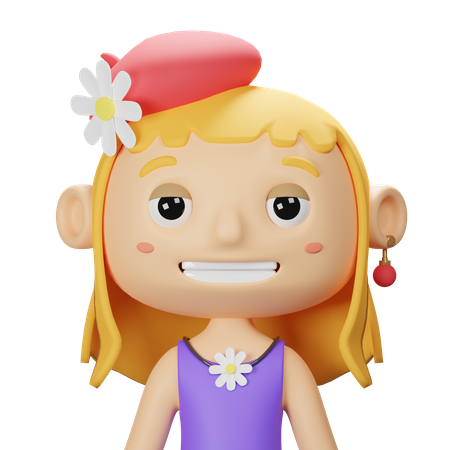 Cute Spring Girl With Hat  3D Icon