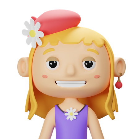 Cute Spring Girl With Hat 3D Icon