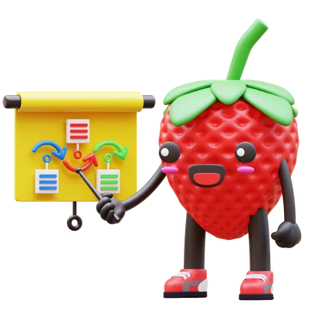 Cute Strawberry Explaining Business Strategy 3D Illustration