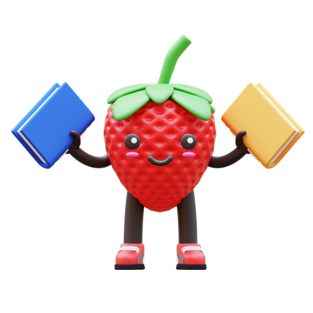Cute Strawberry Holding Books  3D Icon