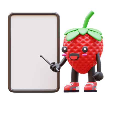 Cute Strawberry Pointing Blank Billboard  3D Illustration