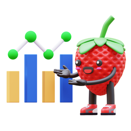 Cute Strawberry Presenting A Colorful Data Chart  3D Illustration