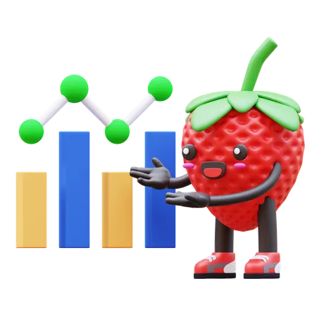 Cute Strawberry Presenting A Colorful Data Chart  3D Illustration