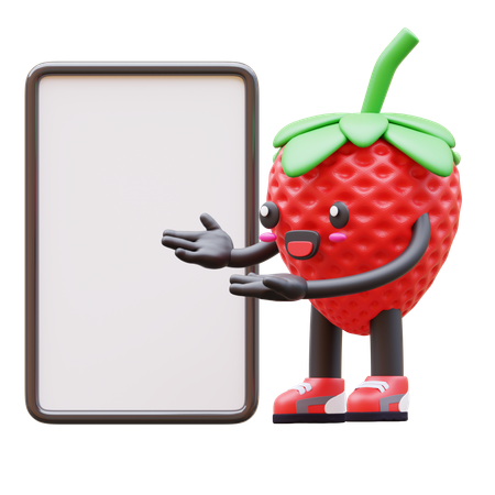 Cute Strawberry Presenting Blank Billboard  3D Icon
