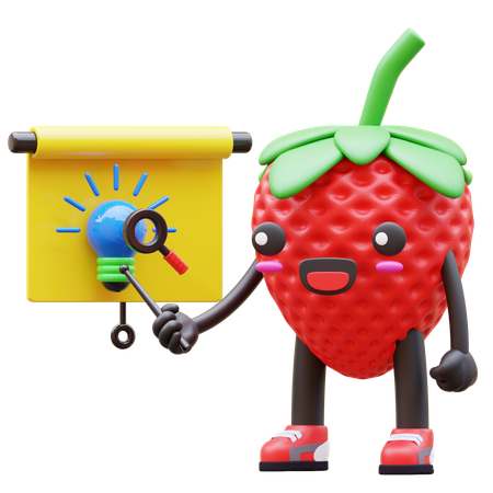 Cute Strawberry Presenting Business Idea On Board  3D Icon