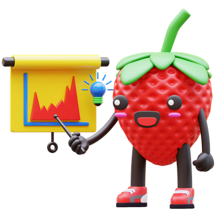 Cute Strawberry Presenting Chart With Idea  3D Illustration