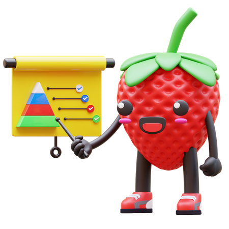 Cute Strawberry Presenting Growth Chart  3D Illustration