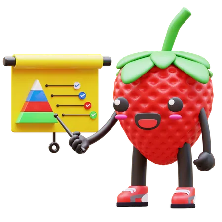 Cute Strawberry Presenting Growth Chart  3D Illustration