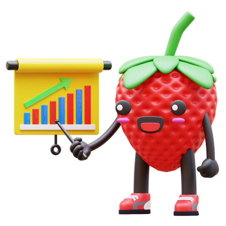 Cute Strawberry Presenting Positive Growth Chart  3D Illustration