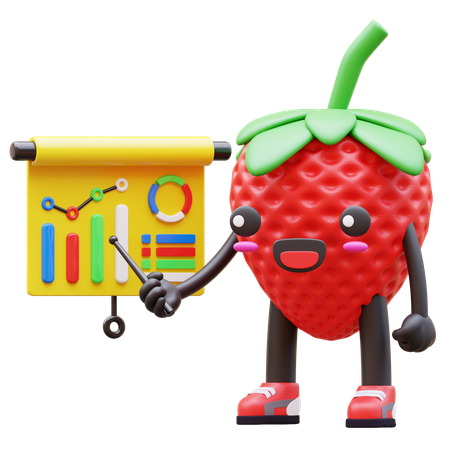 Cute Strawberry Presents Data Chart  3D Illustration
