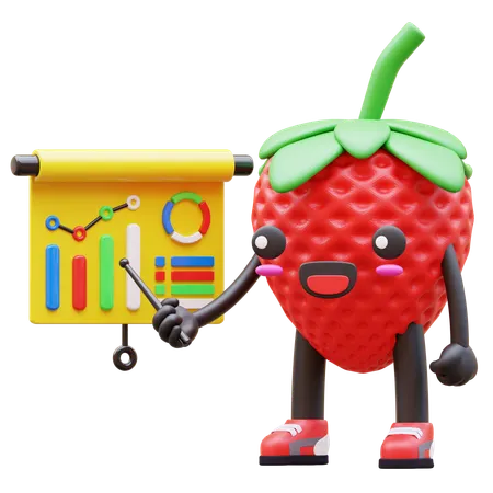 Cute Strawberry Presents Data Chart  3D Illustration