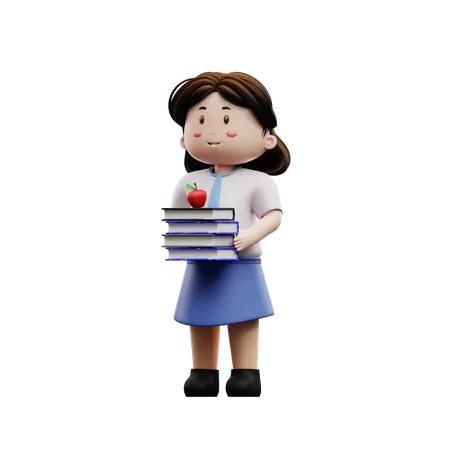 Cute student holding book  3D Illustration