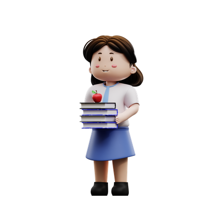Cute student holding book  3D Illustration
