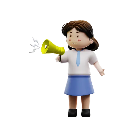 Cute student holding megaphone  3D Illustration