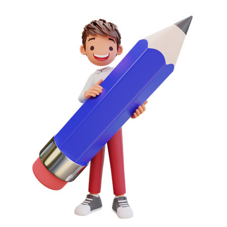 Cute Student Holding Pencil  3D Illustration