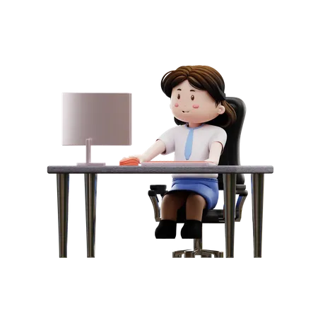 Cute student playing computer  3D Illustration