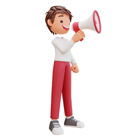 Cute Student With Megaphone  3D Illustration