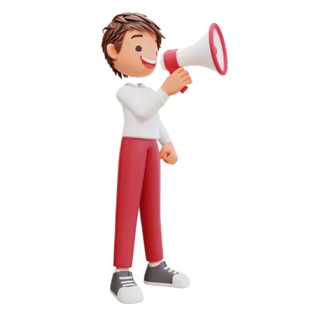 Cute Student With Megaphone  3D Illustration