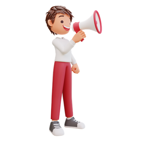 Cute Student With Megaphone 3D Illustration