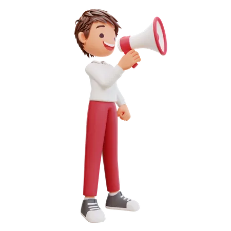 Cute Student With Megaphone 3D Illustration