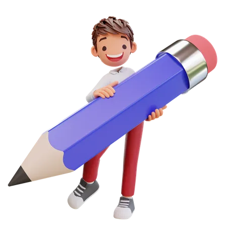 Cute Student With Pencil  3D Illustration