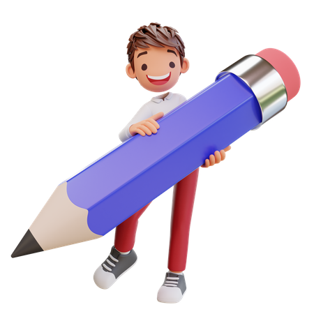 Cute Student With Pencil  3D Illustration