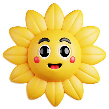 Cute Sunflower with Shy Smile  3D Icon