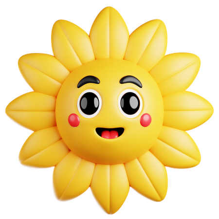 Cute Sunflower with Shy Smile  3D Icon