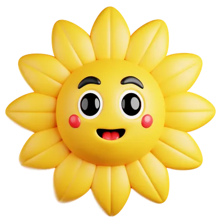 Cute Sunflower with Shy Smile  3D Icon