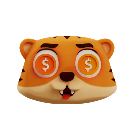 Cute Tiger Dollar Emoji  3D Icon