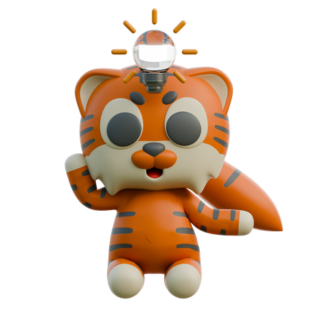 Cute Tiger Getting Idea  3D Illustration