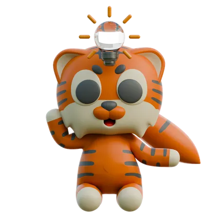 Cute Tiger Getting Idea  3D Illustration
