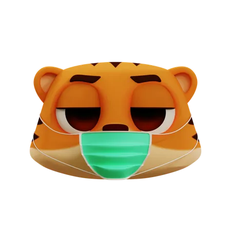 Cute Tiger Having Flu Emoji  3D Icon