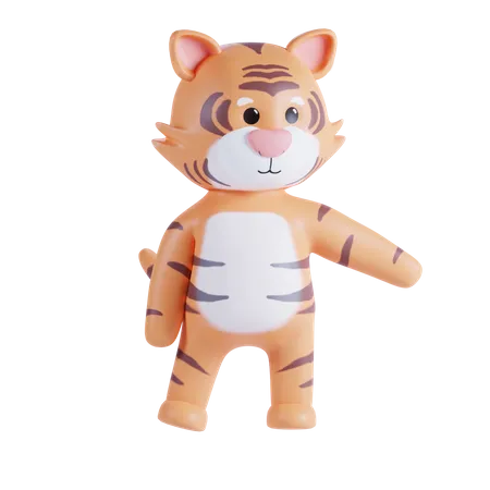 Cute Tiger Showing Something 3D Illustration