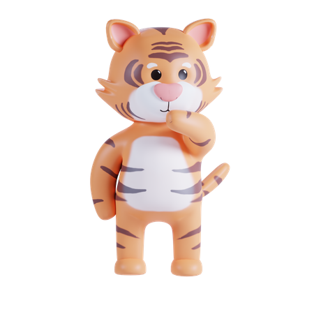 Cute Tiger Thinking Something 3D Illustration